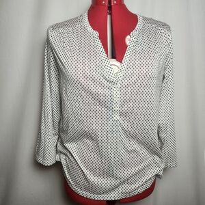 H&M White V-neck Blouse With Leaf Print